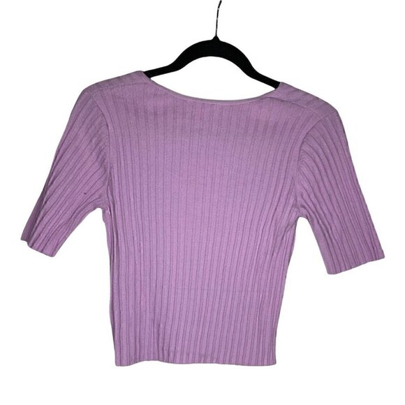 Abound Top Size Medium Women's Half Sleeve Ribbed Button Pullover 100% Cotton - Picture 3 of 5